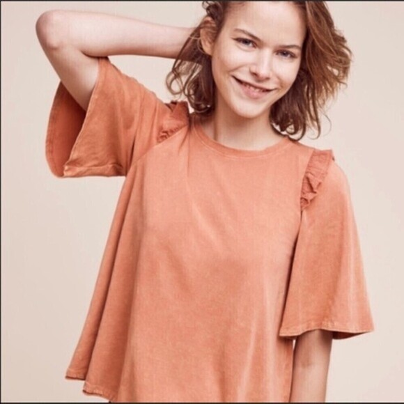 Anthropologie Eri + Ali Flutter Short Sleeve Tie Dye Orange Blouse Top Size Sm - Picture 11 of 11